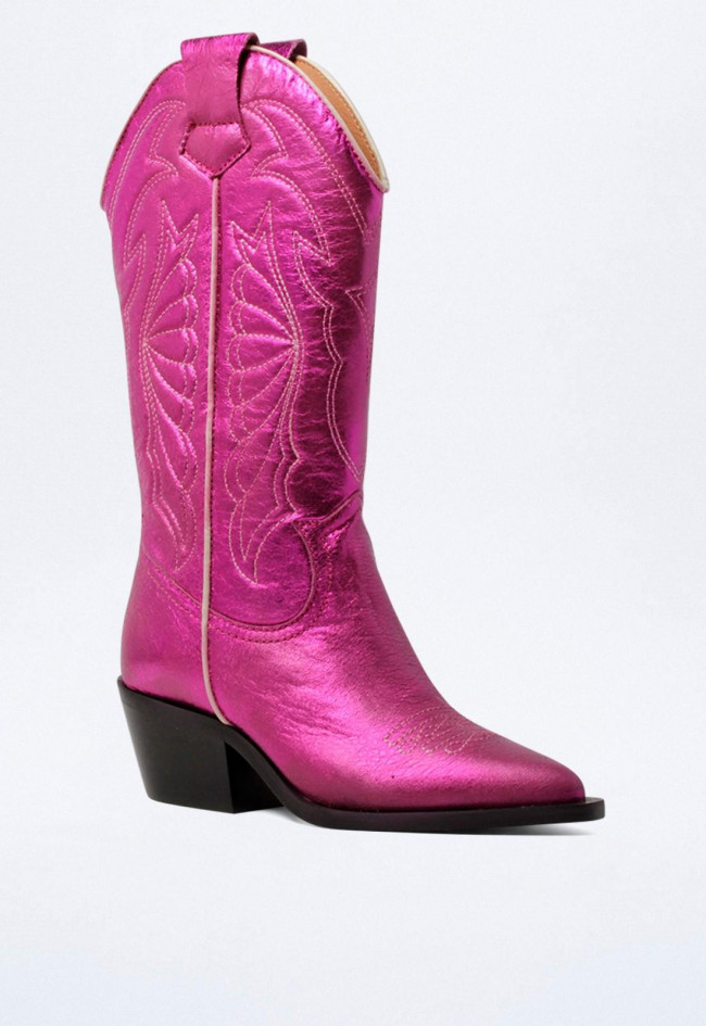 Bota de piel cowboy de mujer fucsia Glo arizona