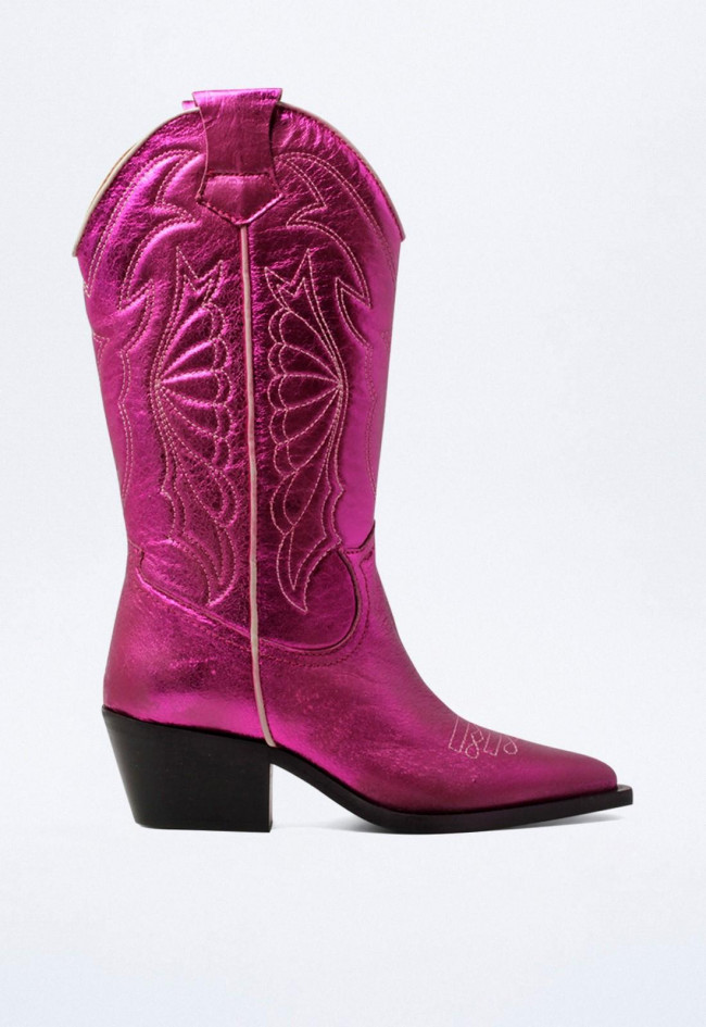 Bota de piel cowboy de mujer fucsia Glo arizona