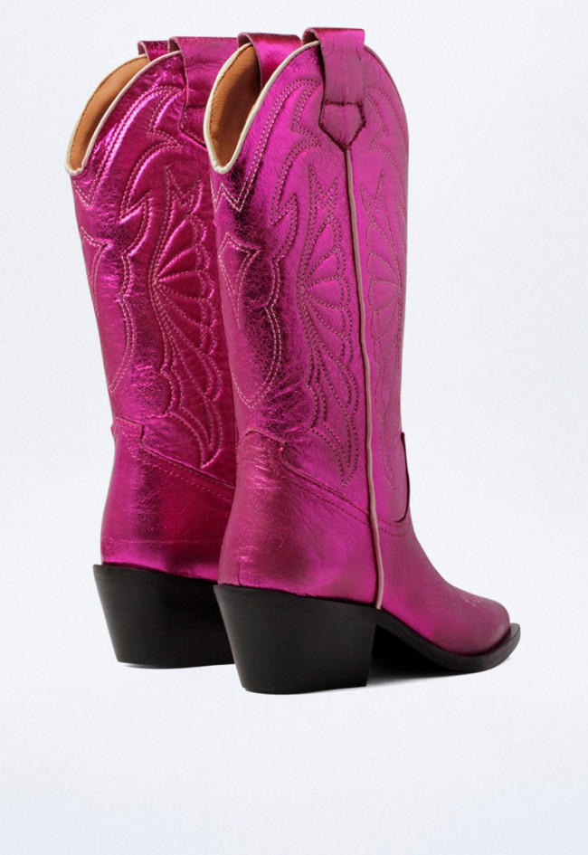 Bota de piel cowboy de mujer fucsia Glo arizona