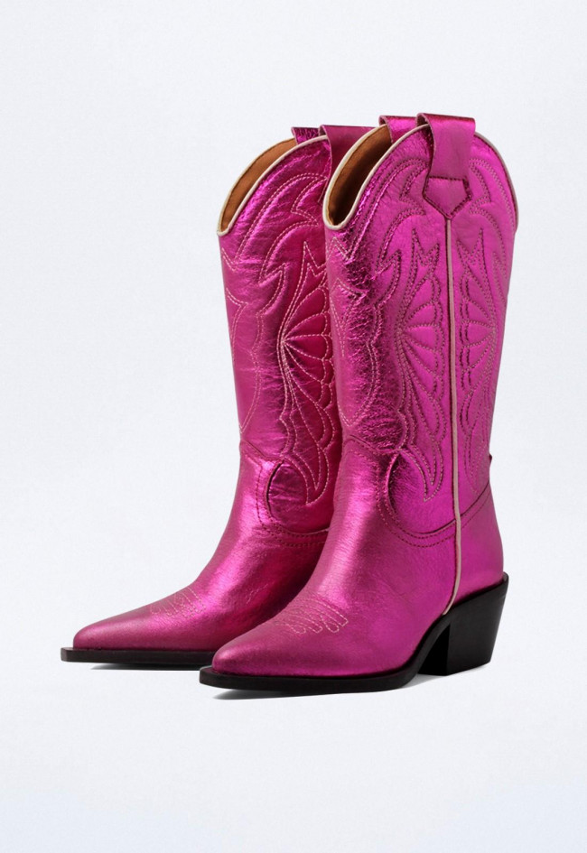 Bota de piel cowboy de mujer fucsia Glo arizona