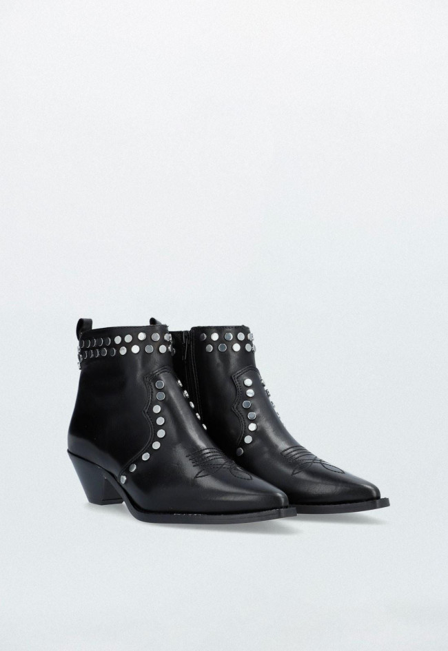 Botín de piel cowboy con tachas de mujer negro Alpe trendy