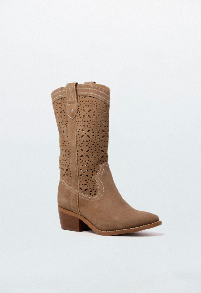 Bota cowboy de piel de mujer taupe Glo letizia 6825