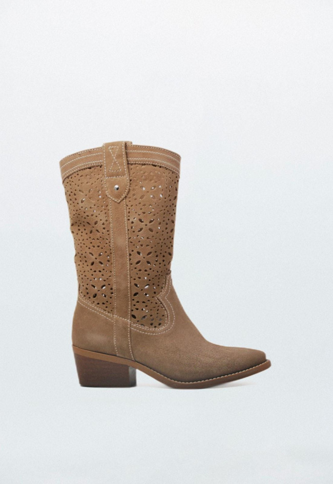 Bota cowboy de piel de mujer taupe Glo letizia 6825