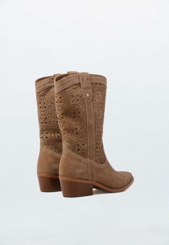 Bota cowboy de piel de mujer taupe Glo letizia 6825