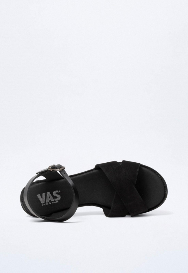 Sandalia negra de plataforma con tacón ancho, tiras cruzadas y hebilla | Diseño actual de marca VAS v2326
