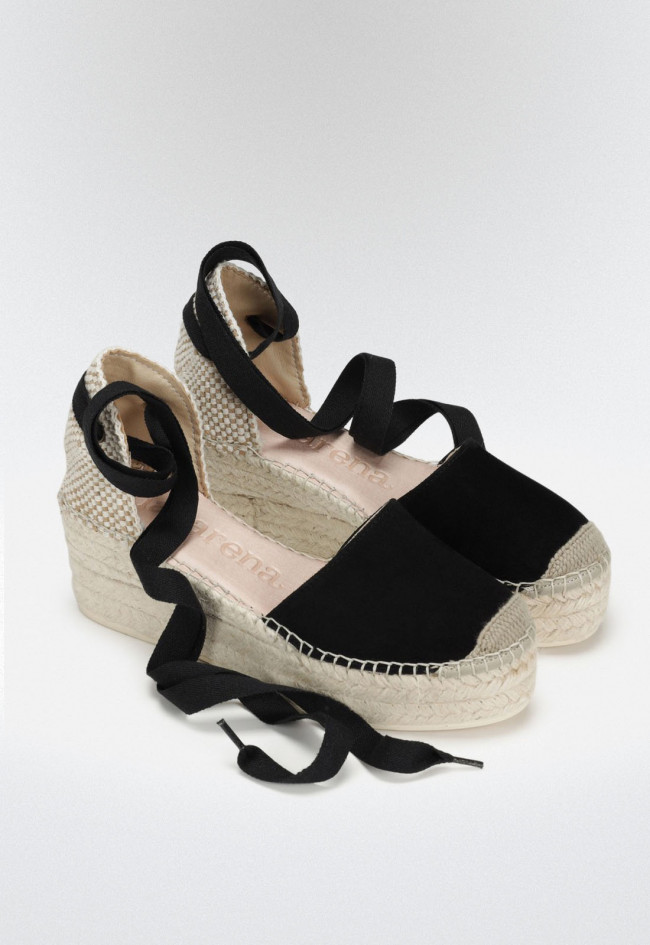 Alpargata Cuña Plataforma Binidali Ante Negro