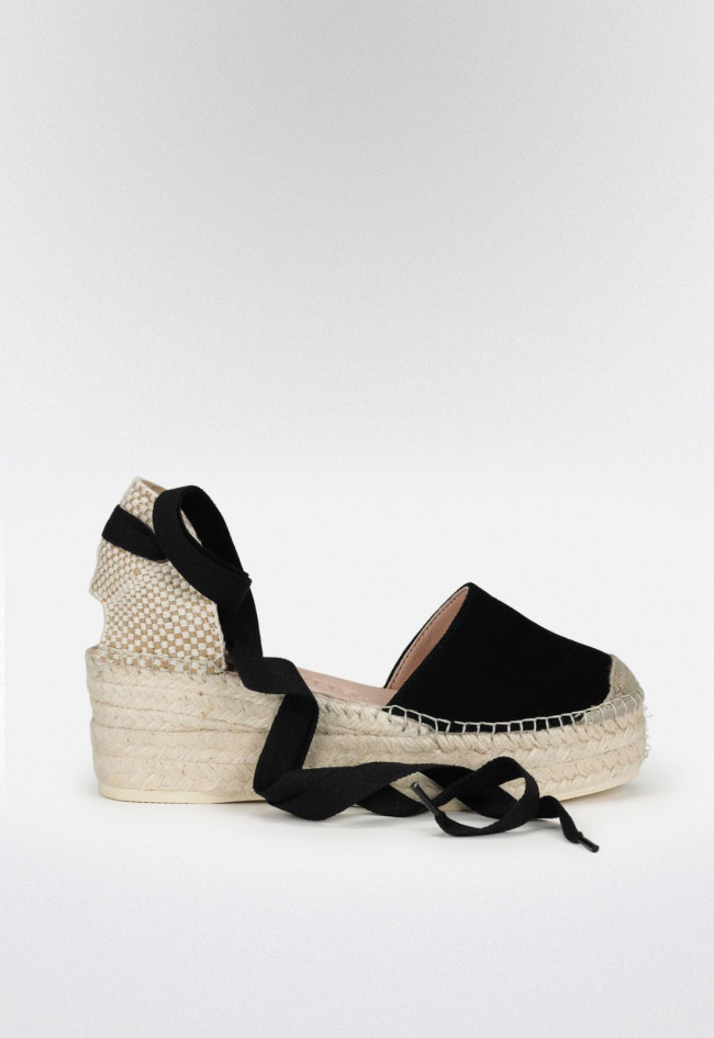 Alpargata Cuña Plataforma Binidali Ante Negro