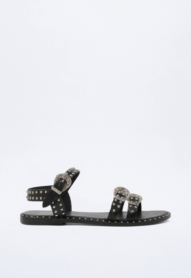 Sandalia tachas y hebillas de mujer negro VAS rsp-7272