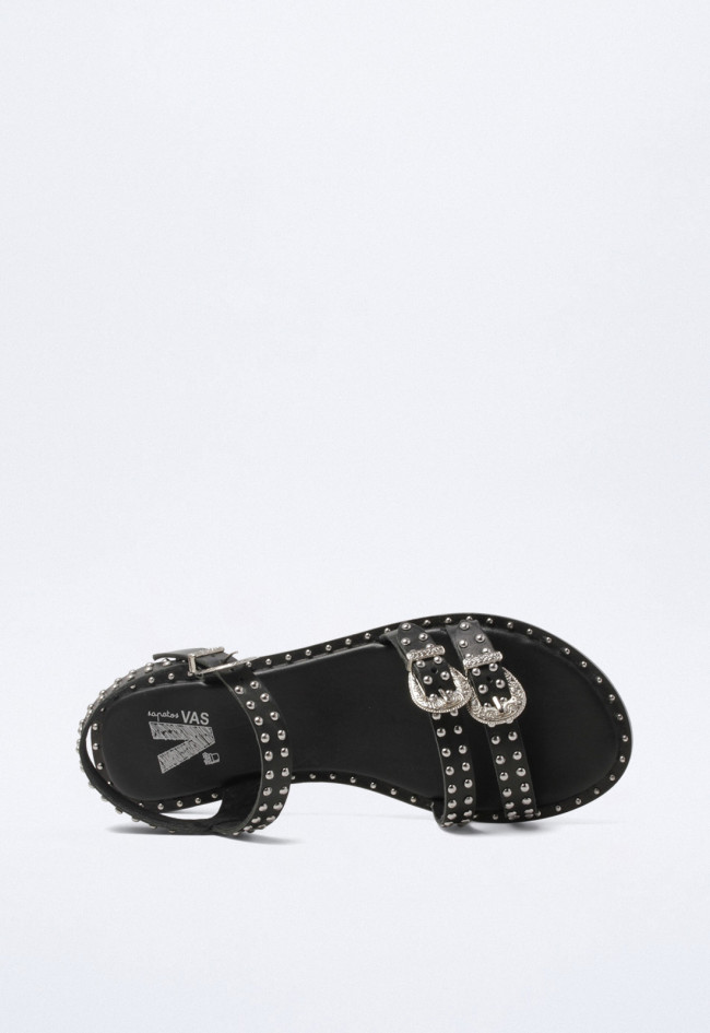 Sandalia tachas y hebillas de mujer negro VAS rsp-7272