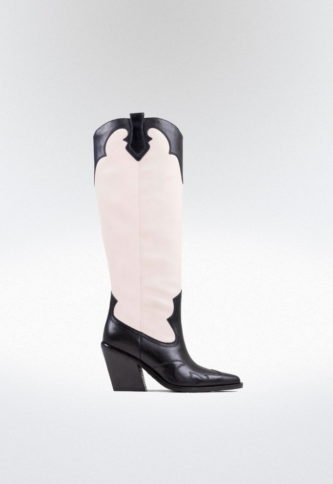 Bota cowboy bordada de mujer blanco Bronx new-kole