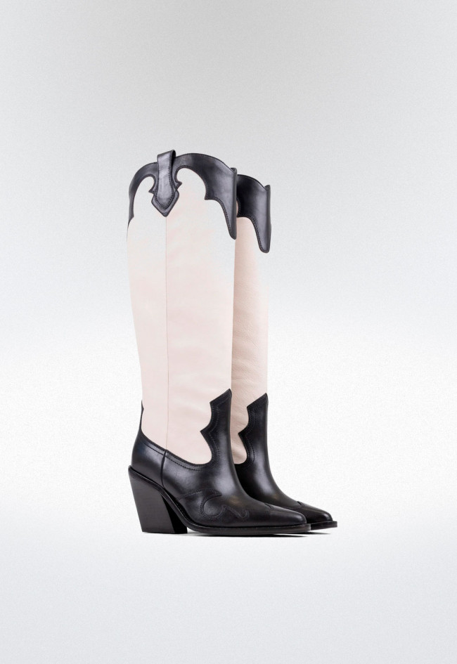 Bota cowboy bordada de mujer blanco Bronx new-kole