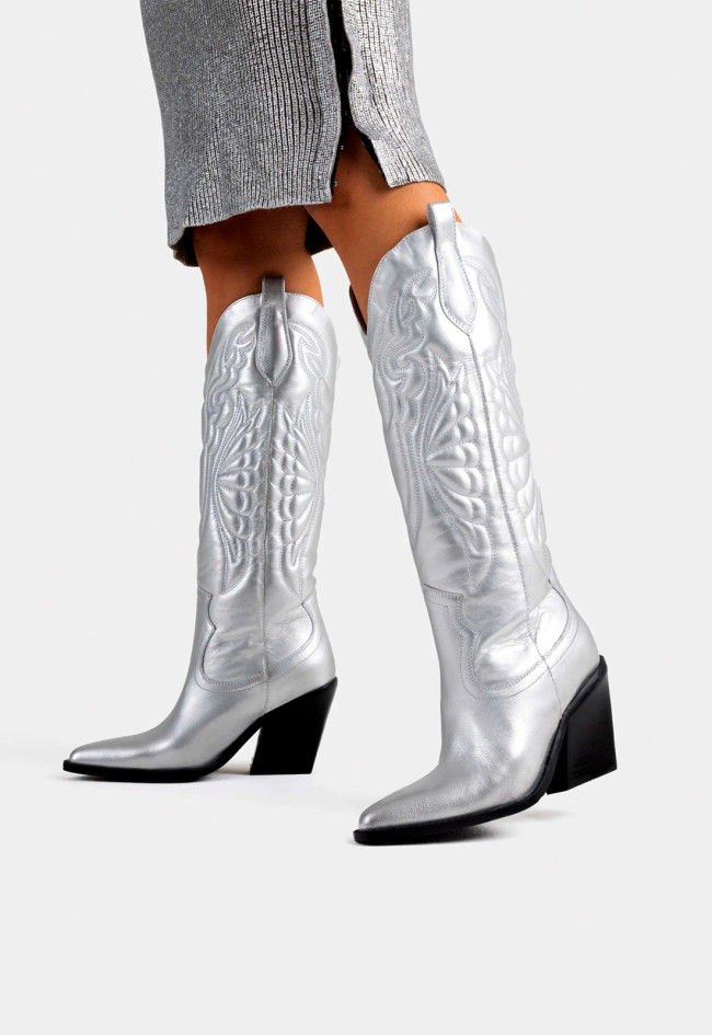Bota cowboy bordados de mujer plata Bronx new-kole