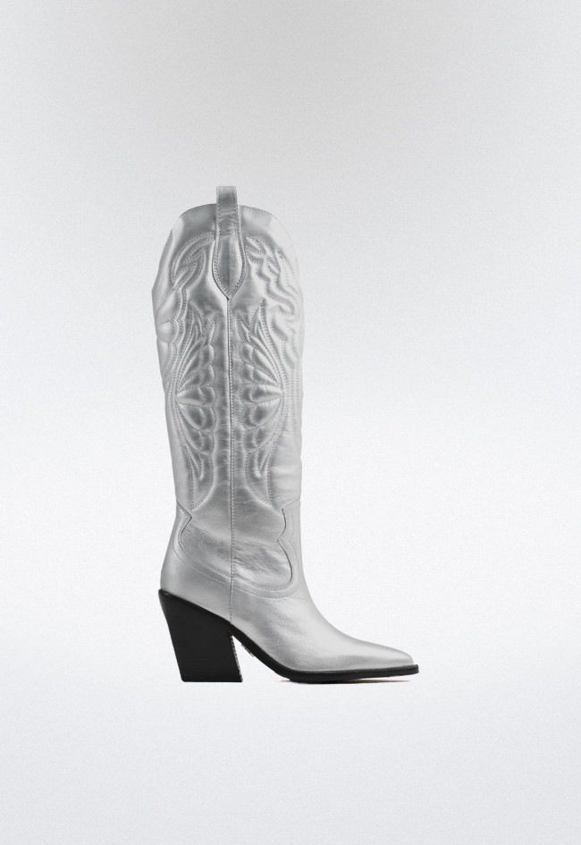 Bota cowboy bordados de mujer plata Bronx new-kole