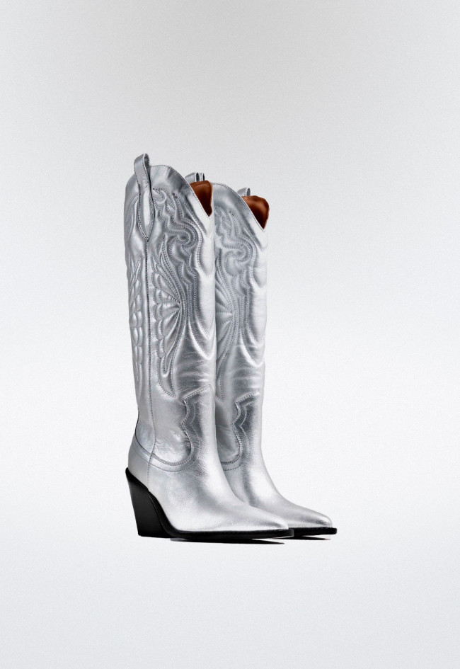 Bota cowboy bordados de mujer plata Bronx new-kole