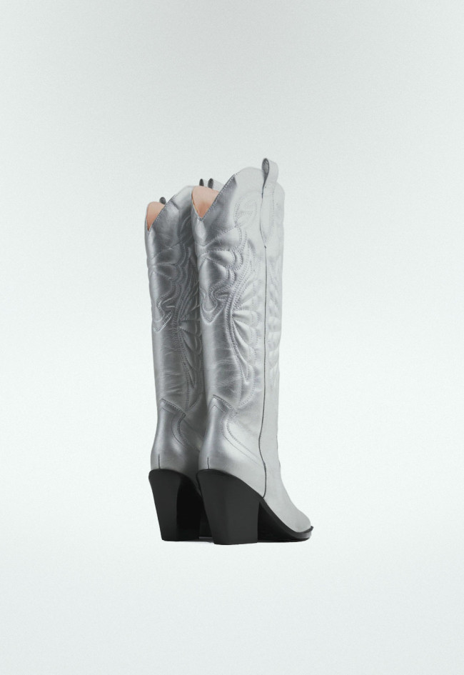 Bota cowboy bordados de mujer plata Bronx new-kole
