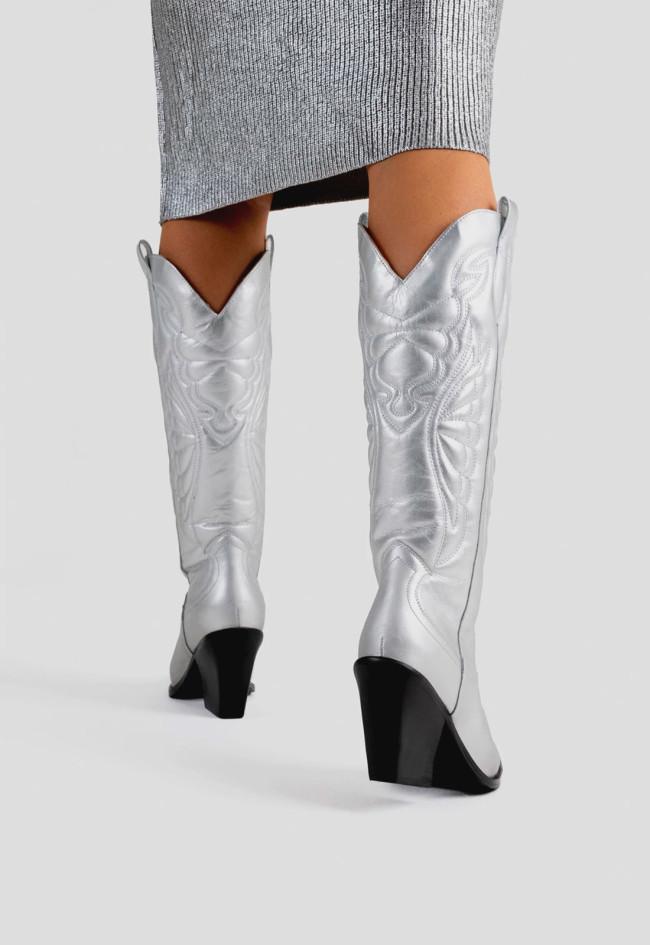 Bota cowboy bordados de mujer plata Bronx new-kole