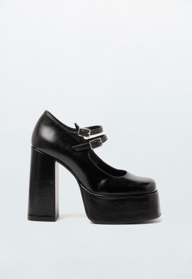Zapato plataforma con hebillas de mujer negro VAS 8585