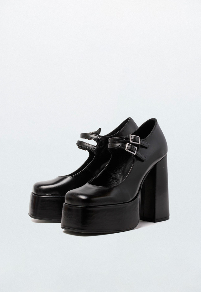 Zapato plataforma con hebillas de mujer negro VAS 8585