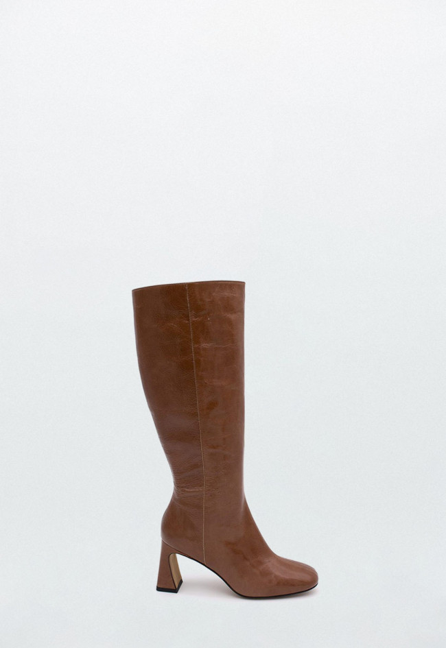 DEJAH - Botas de piel con tacón de diseño y punta redonda