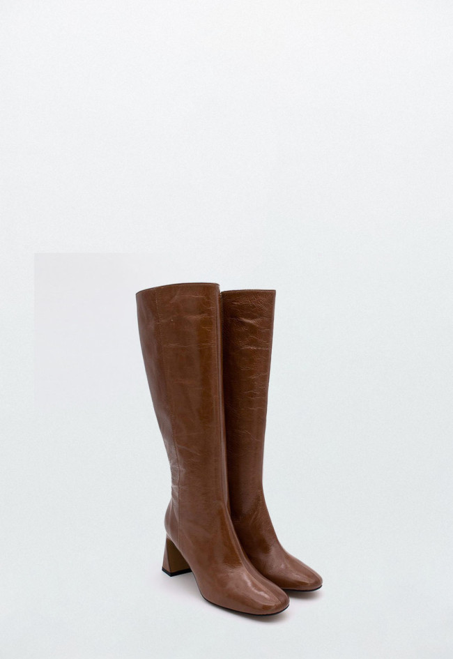 DEJAH - Botas de piel con tacón de diseño y punta redonda