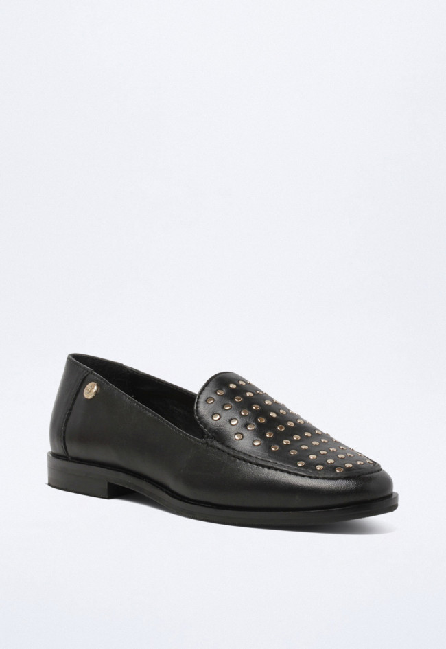 Mocasín con tachas de mujer negro Top 3 23836