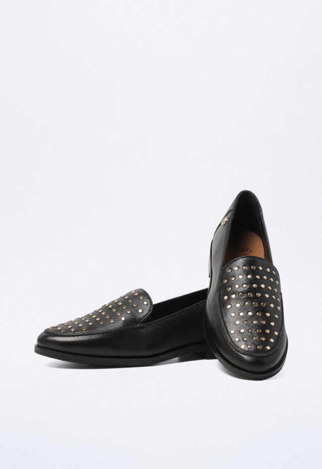 Mocasín con tachas de mujer negro Top 3 23836