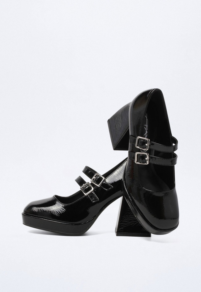 Zapato plataforma hebillas de mujer negro VAS 88-1803