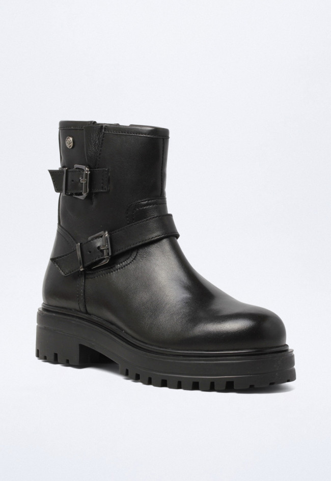 Botín biker con hebillas de mujer negro Top 3 23939