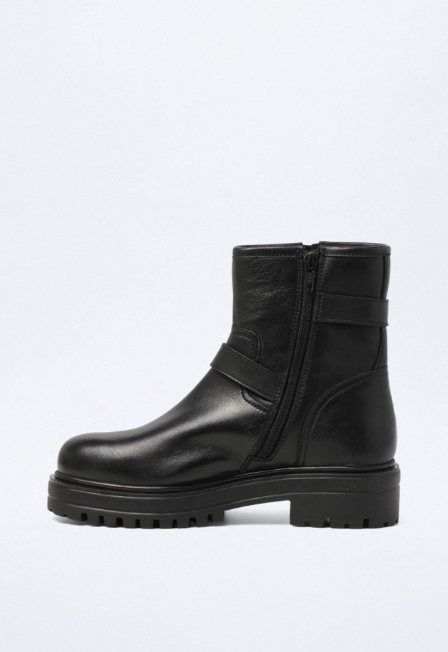 Botín biker con hebillas de mujer negro Top 3 23939