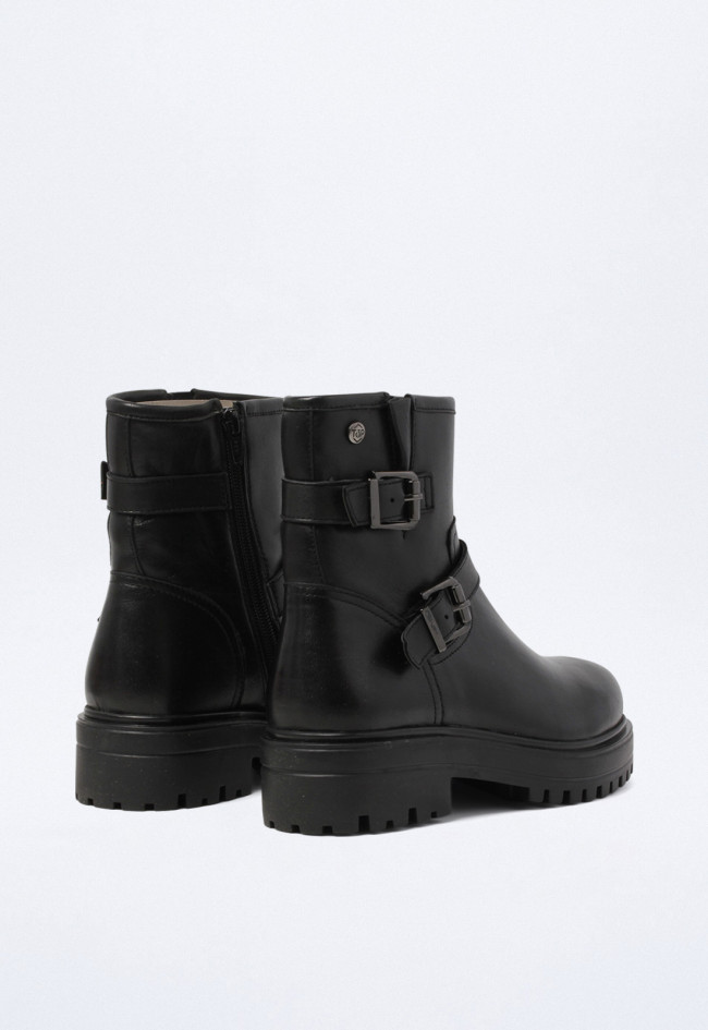 Botín biker con hebillas de mujer negro Top 3 23939