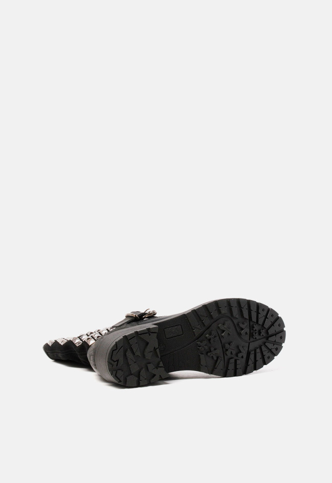 Bota biker de mujer con hebilla y tachas negro Metisse ma616