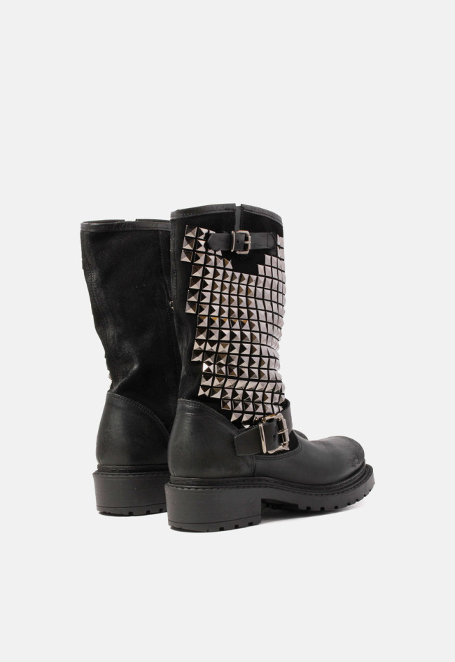 Bota biker de mujer con hebilla y tachas negro Metisse ma616