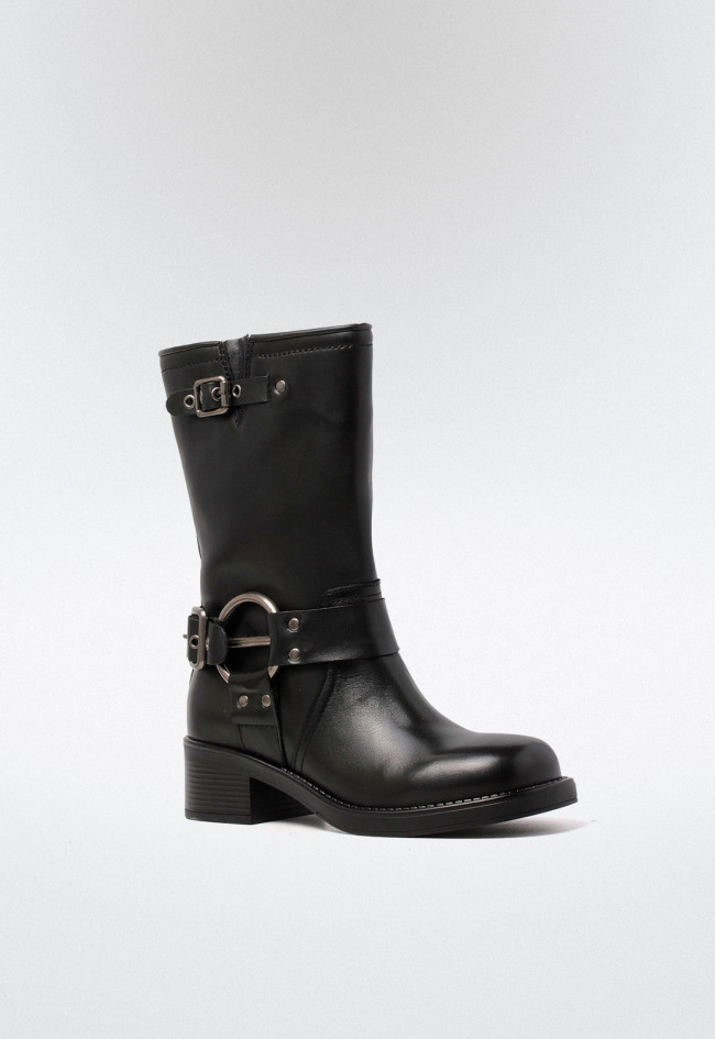 Bota biker con hebillas de mujer negro Glo 7176 - hera
