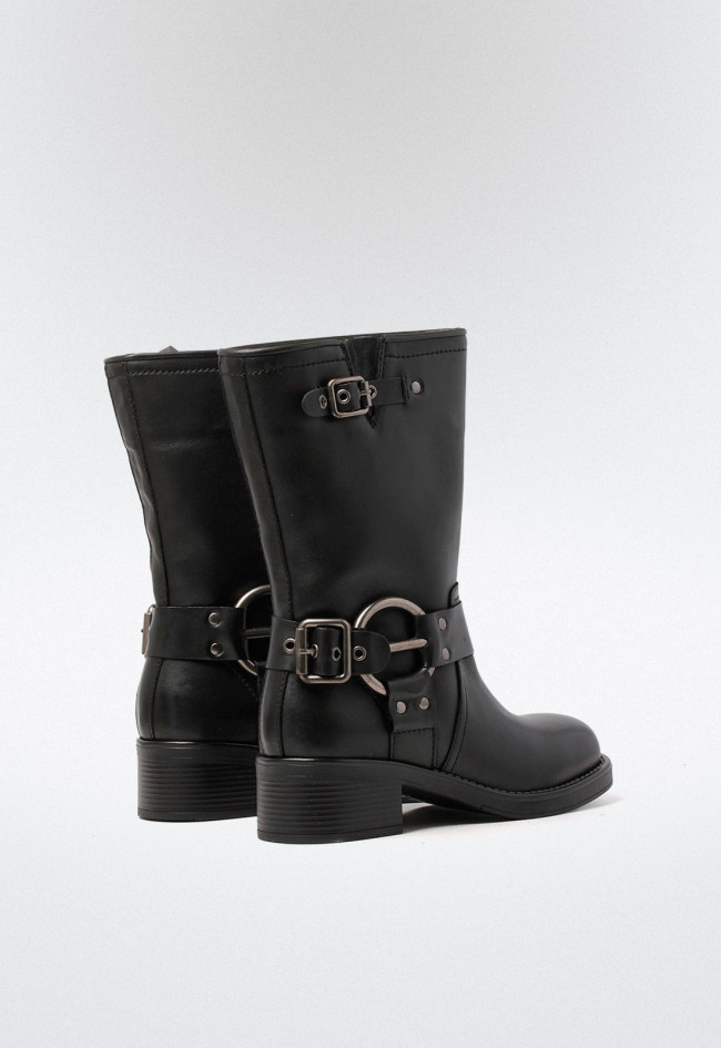 Bota biker con hebillas de mujer negro Glo 7176 - hera