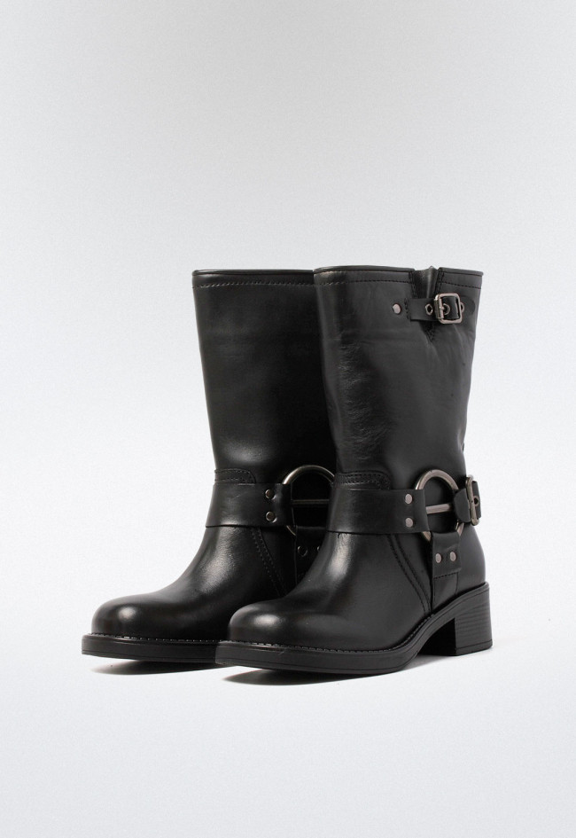 Bota biker con hebillas de mujer negro Glo 7176 - hera