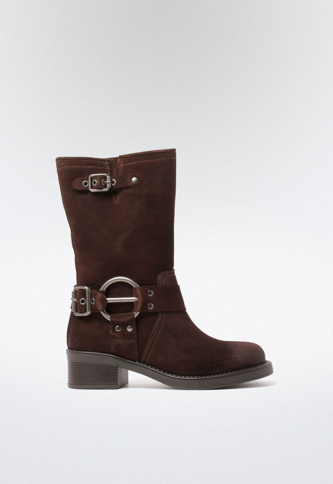 Bota biker con hebillas de mujer marrón Glo 7176 - hera
