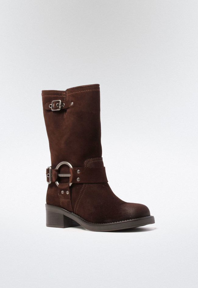 Bota biker con hebillas de mujer marrón Glo 7176 - hera