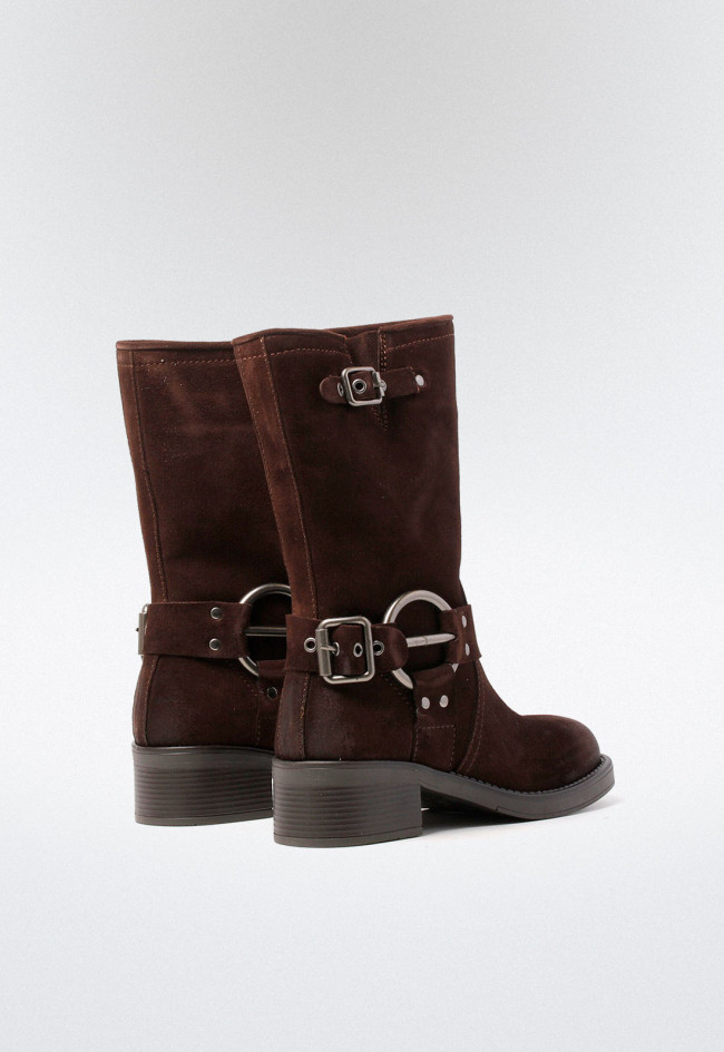 Bota biker con hebillas de mujer marrón Glo 7176 - hera