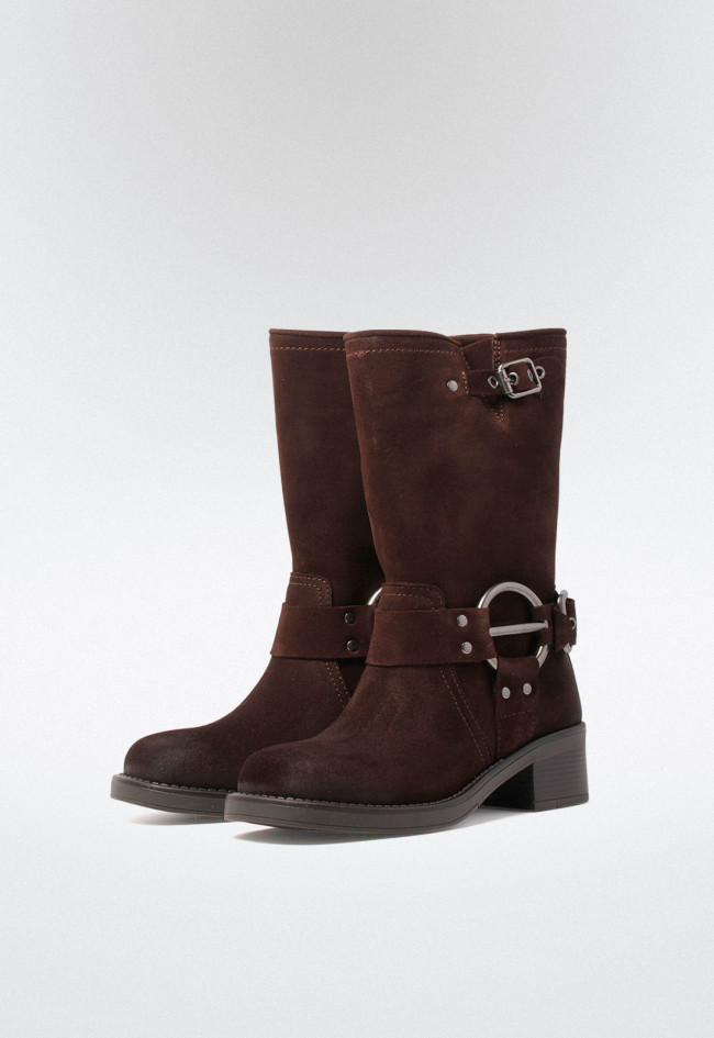 Bota biker con hebillas de mujer marrón Glo 7176 - hera
