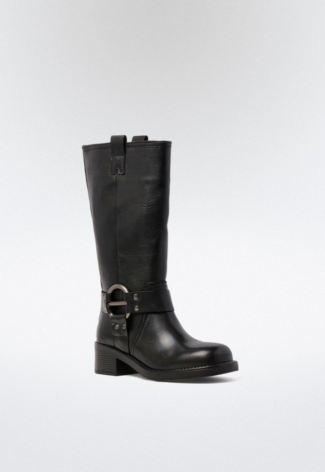 Bota biker con hebilla de mujer negro Glo 7179 - atenea