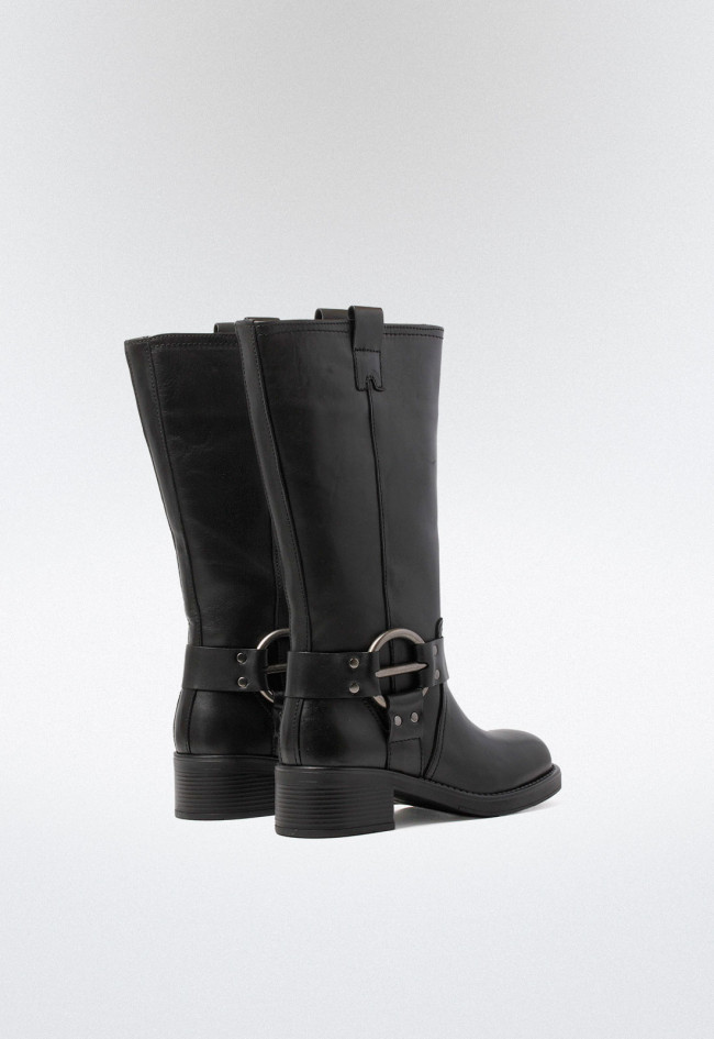 Bota biker con hebilla de mujer negro Glo 7179 - atenea
