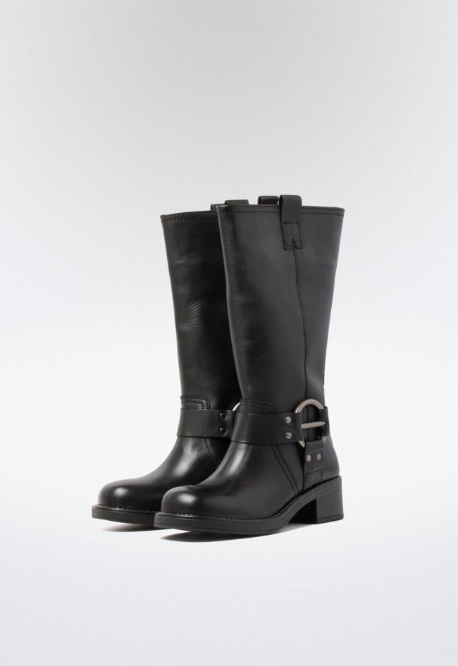 Bota biker con hebilla de mujer negro Glo 7179 - atenea