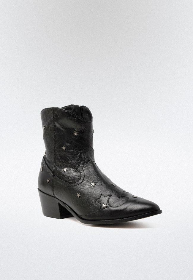Botín cowboy de mujer negro Glo estrella