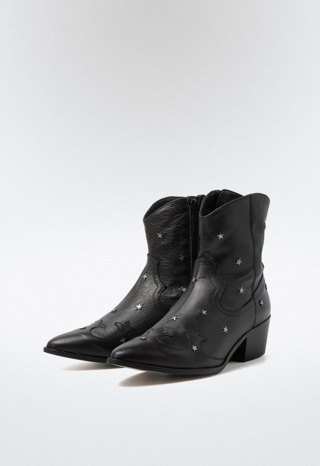 Botín cowboy de mujer negro Glo estrella
