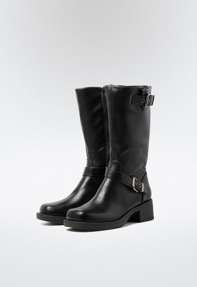 Bota biker hebillas de mujer negro VAS 821988