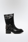 Botín biker hebillas de mujer negro VAS 3201