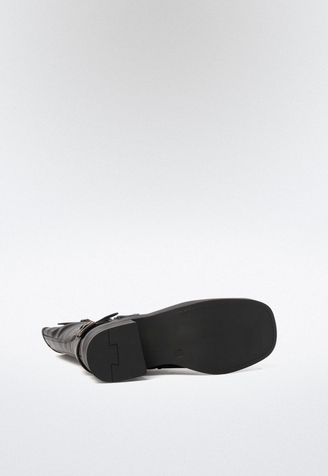 Botín biker hebillas de mujer negro VAS 3201