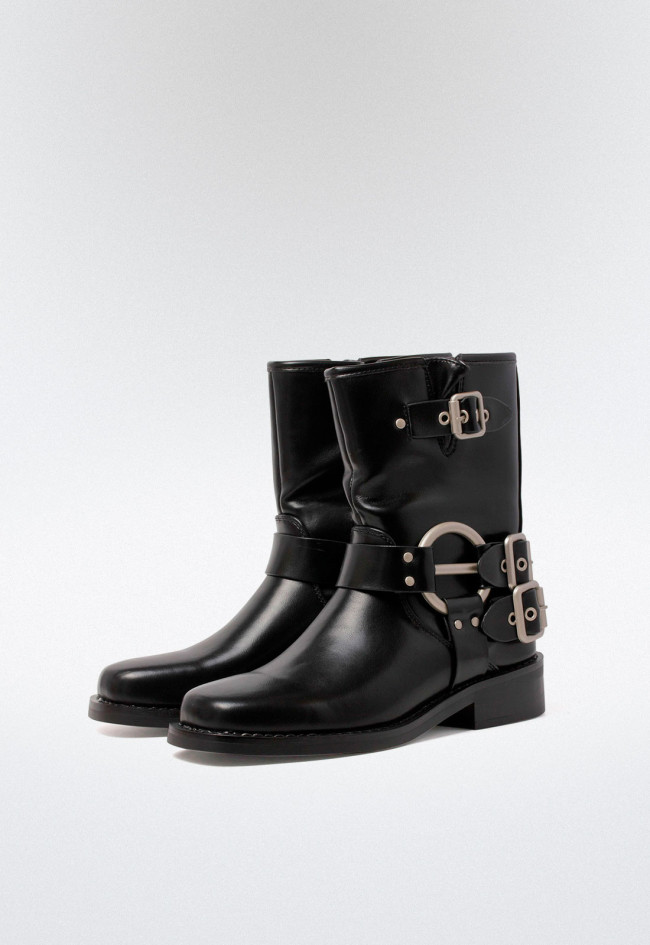 Bota biker hebillas de mujer negro VAS 5207