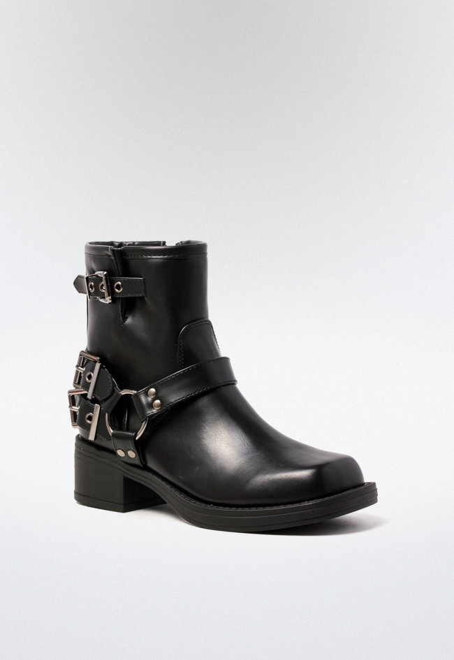 Botín biker hebillas de mujer negro VAS 82-1987