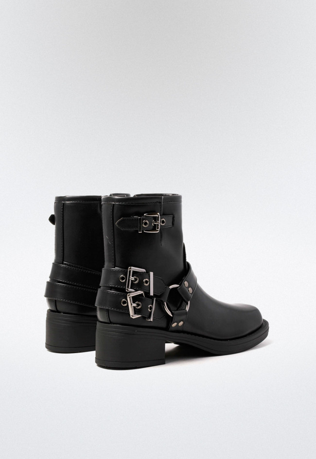 Botín biker hebillas de mujer negro VAS 82-1987